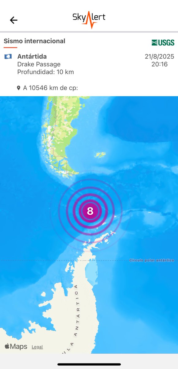 #ÚltimaHora - se registra sismo de magnitud preliminar 8.0 (USGS) con epicentro entre el extremo sur de Sudamérica y la Península Antártica.

🔸Epicentro muy alejado de zonas habitadas.
🔸Se evalúa la amenaza de tsunami para la región.