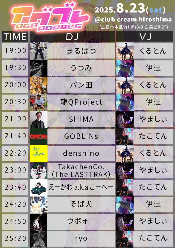 agradable_h's tweet photo. 【あと1日】
#アグブレ 最終回ついに明日です❗️
前日ですが最終回を盛り上げてくれる6人の助っ人追加です‼️
🆕タイテも公開✌️
最後までパーティー🎉🎉

💿DJ
うつみ
そば犬

🍷Bar STAFF
nyao
えまる
神田。
マヌカハニー

🕰8/23 19時〜
🗾club cream
👛¥3,000+1D（割引有）
https://t.co/suaeSRqh8T https://t.co/N3OEk2in1E
