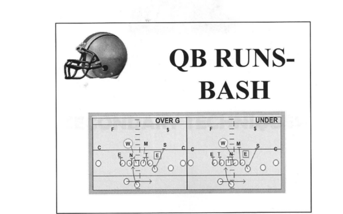 coachkou's tweet photo. When Urban Meyer was at Ohio State he had an intricate QB Run Game! The 4 below were from his offensive system! 
1. Bash
2. Trap
3. Power
4. Sweep https://t.co/bKWDmekwyN