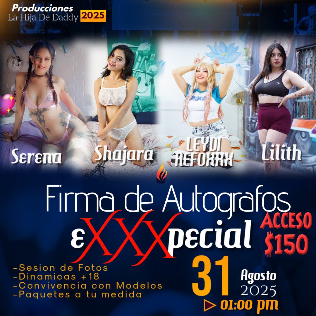 🎀Jenny Hundin🎀(Shajara) (@jennyhundin) on Twitter photo FIRMA DE AUTÓGRAFOS!!!!
No te lo pierdas!!
Estaré dando autógrafos y besitos el 31 de Agosto😍❤️ para mayor info con mi amigo <a href="/laHijadDaddy/">LaHijaDeDaddy🎥🔥📸</a> FIRMA DE AUTÓGRAFOS!!!!
No te lo pierdas!!
Estaré dando autógrafos y besitos el 31 de Agosto😍❤️ para mayor info con mi amigo <a href="/laHijadDaddy/">LaHijaDeDaddy🎥🔥📸</a>