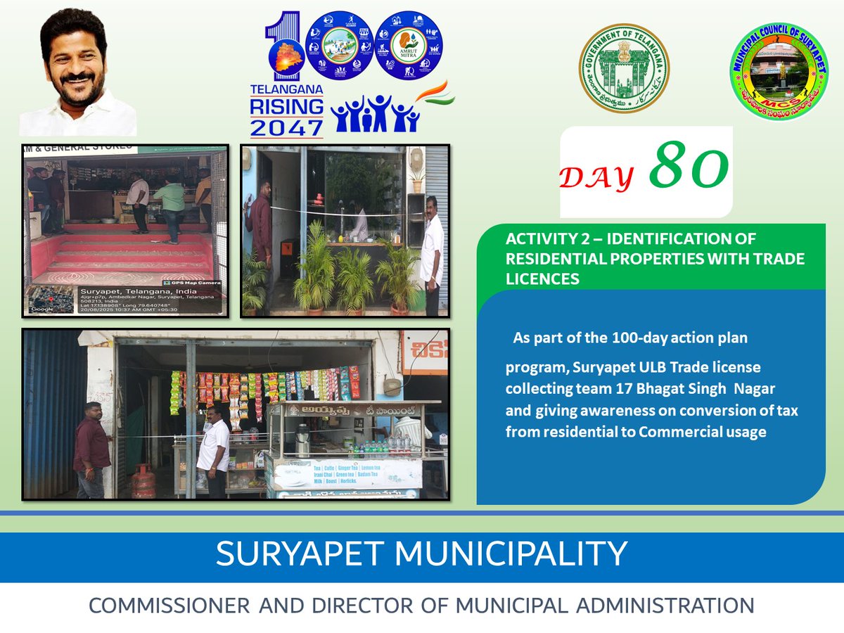 Day 80 Suryapet Municipality 100 Days Action Plan Activities 
#Telanganarising2047 
#TG100DaysActionPlan 
#OkaMarpu_AbhivrudhikiMalupu 
#SafaiApnaoBimaariBhagao