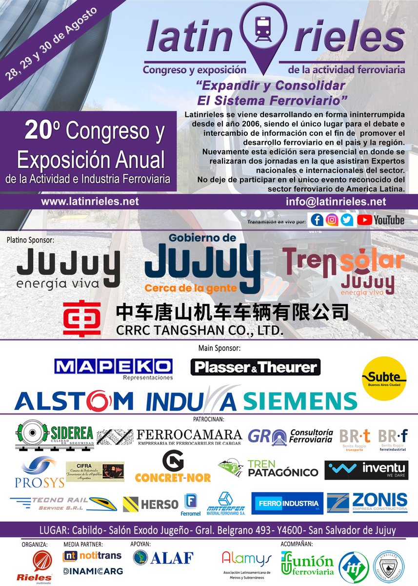 Rieles Multimedio -LATINRIELES 2025 - Jujuy (@rielesnoticias) on Twitter photo Sumate al unico Congreso y Exposición de la Actividad e Industria del Sector Ferroviario LATINRIELES 2025, faltan 7 días, no te quedes sin tu lugar. +info: latinrieles.net / info@latinrieles.net
rieles.com/front/a-7-dias…
<a href="/ArgTransporte/">Secretaría de Transporte</a> <a href="/ArFerrocarriles/">Ferrocarriles Argentinos</a> <a href="/TrenesArg/">Trenes Argentinos</a> <a href="/TACargas/">Trenes Argentinos Cargas</a> Sumate al unico Congreso y Exposición de la Actividad e Industria del Sector Ferroviario LATINRIELES 2025, faltan 7 días, no te quedes sin tu lugar. +info: latinrieles.net / info@latinrieles.net
rieles.com/front/a-7-dias…
<a href="/ArgTransporte/">Secretaría de Transporte</a> <a href="/ArFerrocarriles/">Ferrocarriles Argentinos</a> <a href="/TrenesArg/">Trenes Argentinos</a> <a href="/TACargas/">Trenes Argentinos Cargas</a>