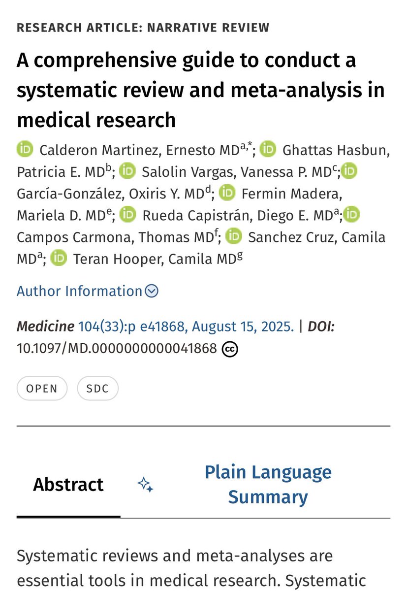 patiighattas's tweet photo. I am excited to share our latest publication: “A comprehensive guide to conduct a systematic review and meta-analysis” published in Medicine. 📚✨
🔗: 10.1097/MD.0000000000041868
#pimg #research #metaanalysis #systematicreview https://t.co/pb4K9Qes4T