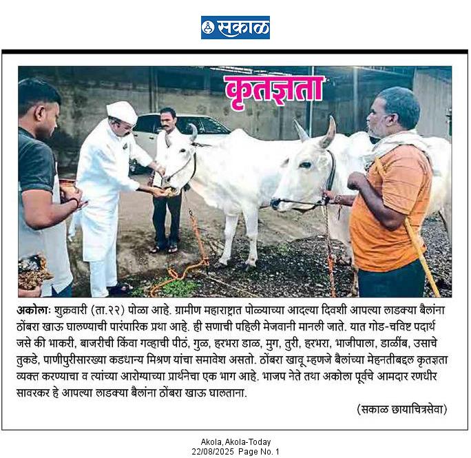 Yogesh Farpat (@yogeshfarpat) on Twitter photo #SakalNews
पोळ्याच्या आदल्या दिवशी आपल्या लाडक्या बैलांना ठोंबरा खाऊ घालताना भाजप नेते, अकोला पूर्वचे आमदार रणधीरभाऊ सावरकर
#Pola #Akola #Maharashtra #Farmers #Culture #yogeshfarpat
<a href="/BJP4Maharashtra/">भाजपा महाराष्ट्र</a>
<a href="/MeRPSawarkar/">Randhir Sawarkar</a> <a href="/bjpakola/">BJP4Akola (Modi Ka Parivar)</a> #SakalNews
पोळ्याच्या आदल्या दिवशी आपल्या लाडक्या बैलांना ठोंबरा खाऊ घालताना भाजप नेते, अकोला पूर्वचे आमदार रणधीरभाऊ सावरकर
#Pola #Akola #Maharashtra #Farmers #Culture #yogeshfarpat
<a href="/BJP4Maharashtra/">भाजपा महाराष्ट्र</a>
<a href="/MeRPSawarkar/">Randhir Sawarkar</a> <a href="/bjpakola/">BJP4Akola (Modi Ka Parivar)</a>