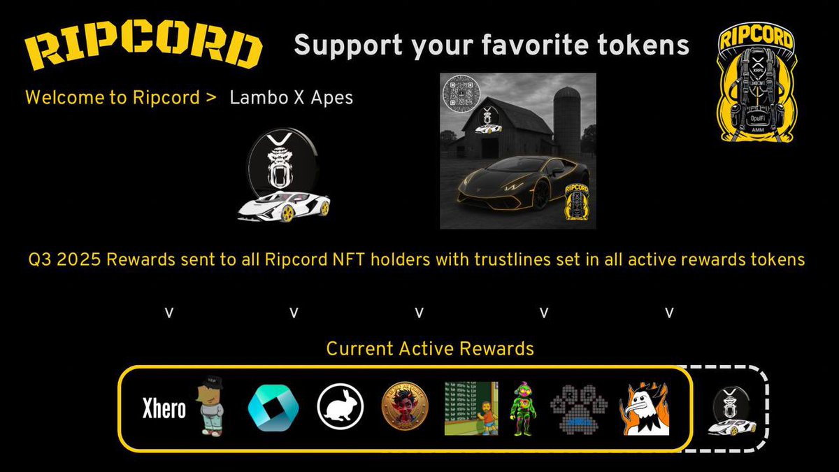 Surreal Ideas (@surrealidea) on Twitter photo Only 10 more daysโผ๏ธ
If <a href="/LamboXApes/">Lambo X Apes</a> Ripcord NFTs sell out by September 1 the LAX/XRP AMM will be funded by Ripcord and farming rewards will add a new reward token to the Q3 drop coming in October.
๐๐ nftmarketplace.opulencex.io/collection/67fโฆ
<a href="/OpulenceX_NFT/">OPX NFT Marketplace</a> <a href="/xheronft/">Official Xhero NFT</a> Only 10 more daysโผ๏ธ
If <a href="/LamboXApes/">Lambo X Apes</a> Ripcord NFTs sell out by September 1 the LAX/XRP AMM will be funded by Ripcord and farming rewards will add a new reward token to the Q3 drop coming in October.
๐๐ nftmarketplace.opulencex.io/collection/67fโฆ
<a href="/OpulenceX_NFT/">OPX NFT Marketplace</a> <a href="/xheronft/">Official Xhero NFT</a>
