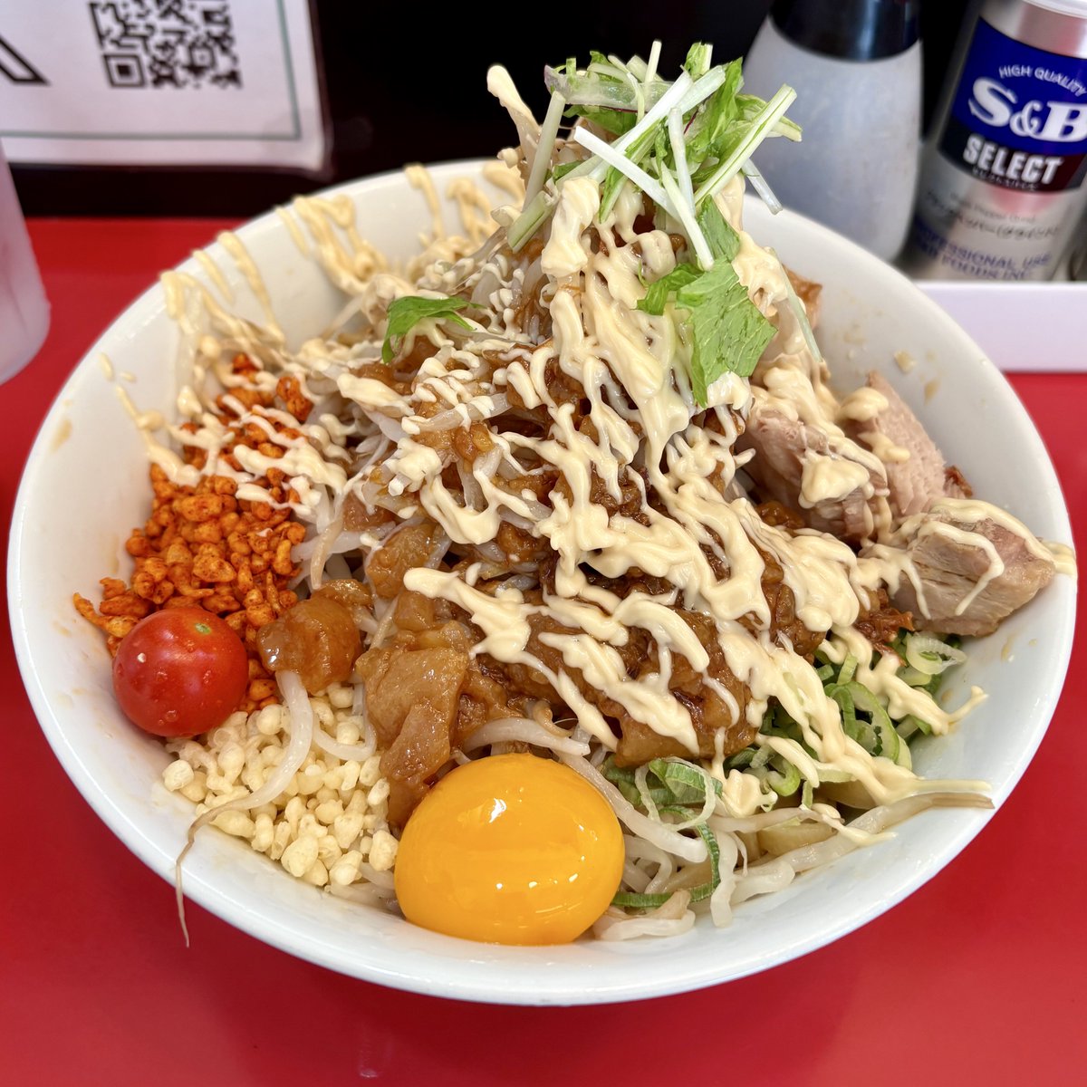さっき食べた麺
プチトマトが可愛らしいですが、味の破壊力は抜群です
用心棒はいつも冷やしまぜそばを頼んでしまうので、違うメニューも食べてみたいです
#はかたラーメン記録
用心棒 本号
冷やしまぜそば