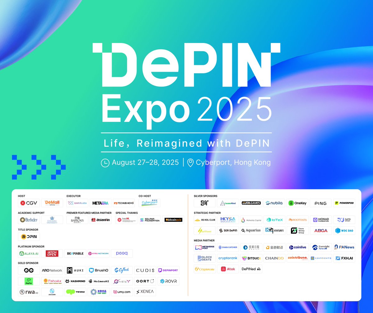 DOKO (@doko_ai) on Twitter photo 🎉DePIN Expo 2025 <a href="/ExpoDePIN/">DePIN Expo</a> 将于 8 月 27–28 日在香港数码港盛大举办!
📅时间:2025 年 8 月 27–28 日
📍地点:香港 · 数码港
🔗报名:lu.ma/1qol9wna
✨以 “Life, Reimagined with DePIN” 为主题,首个旗舰级 DePIN 盛会将展示 Web3 🎉DePIN Expo 2025 <a href="/ExpoDePIN/">DePIN Expo</a> 将于 8 月 27–28 日在香港数码港盛大举办!
📅时间:2025 年 8 月 27–28 日
📍地点:香港 · 数码港
🔗报名:lu.ma/1qol9wna
✨以 “Life, Reimagined with DePIN” 为主题,首个旗舰级 DePIN 盛会将展示 Web3