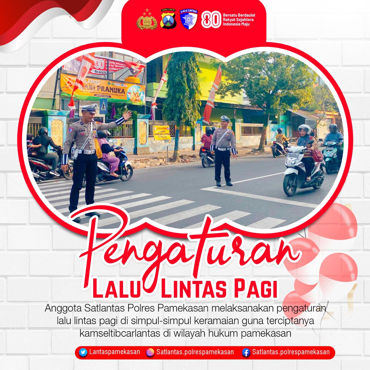 SSatlantas's tweet photo. PENGATURAN ARUS LALU LINTAS PAGI

Kegiatan yang rutin dilakukan oleh Anggota Satlantas Polres Pamekasan yaitu kegiatan pengaturan arus lalu lintas di simpul-simpul jalan di Wilayah Kabupaten Pamekasan demi terciptanya Kamseltibcarlantas.
. https://t.co/6lAEJKCnQx