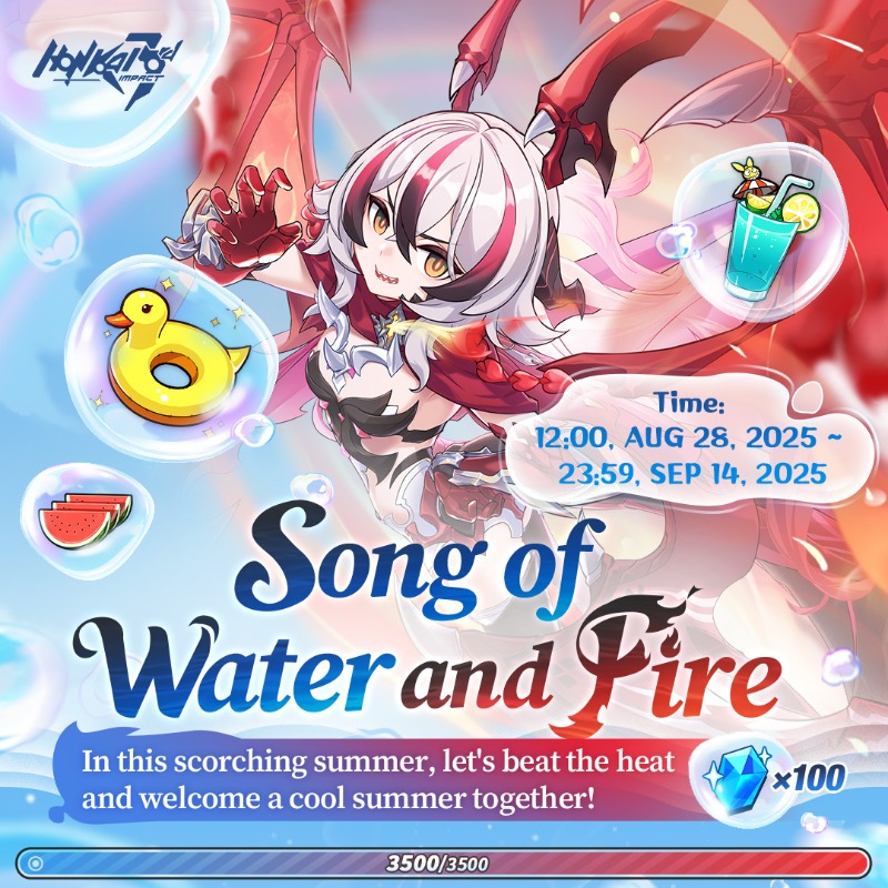 HonkaiImpact3rd's tweet photo. Song of Water and Fire

Tap the card below to select your method of combating the heat and stand a chance to win 100 Crystals!

Successfully drive away the flaming dragon and unlock additional 30 Crystals across all servers!

#HonkaiImpact3rd #CoralieAwaken