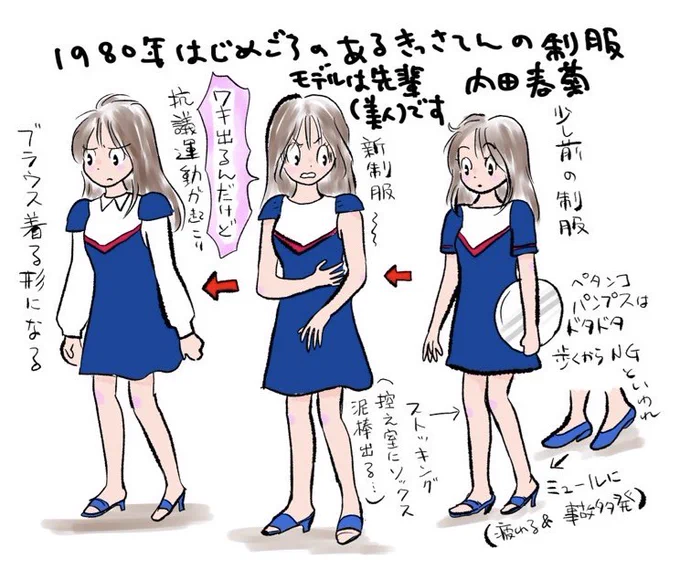 先ほどVoicyで話した昔バイトしてたところの制服問題です。
こんな制服を着せようとするお店だから他に言われることもいろいろとアレでしたが、時給が当時にしてはよかった(700円)ので我慢しました。 