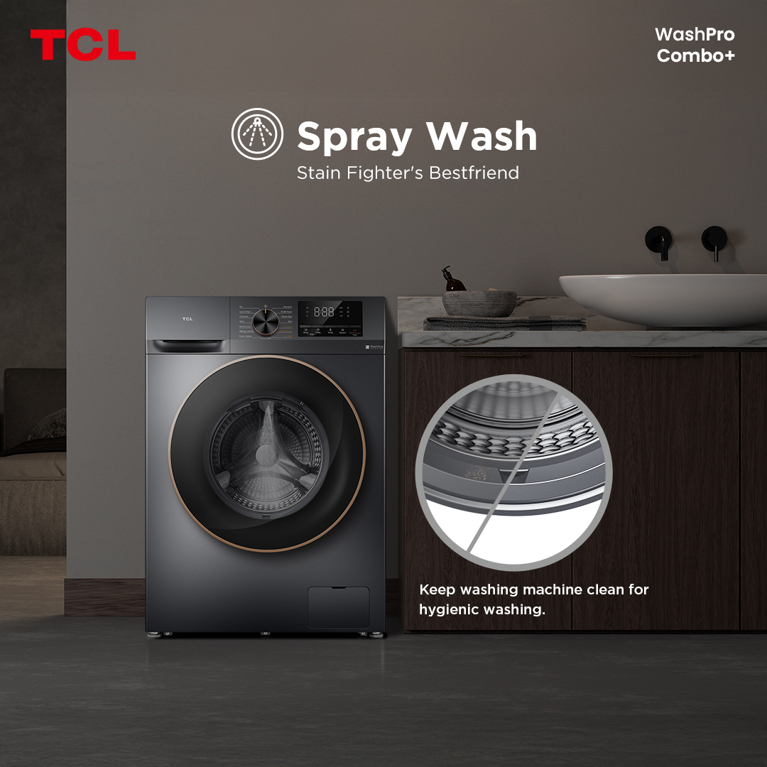 TCLPH's tweet image. Tough stains? Meet the Stain Fighter’s Bestfriend—the TCL C20 Washing Machine with Spray Wash. Its powerful water spray targets dirt directly, making every wash more effective.

#TCLC20 #TCLWashPro #TCLComboPlus #TCLInspireGreatness #TCLPhilippines