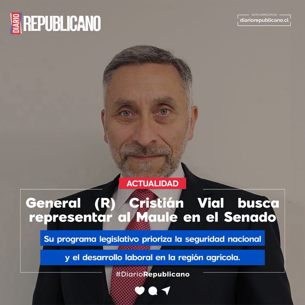 drepublicano_cl's tweet photo. 🇨🇱 General (R) @CristianVialM busca representar al Maule en el Senado 🇨🇱✨

📲 Lee la nota completa en 👉 https://t.co/YAQyTWEXQq

#Maule #Seguridad #Trabajo #Desarrollo #Senado2025 #CristiánVial #republicanos https://t.co/jgOYxxpHi5