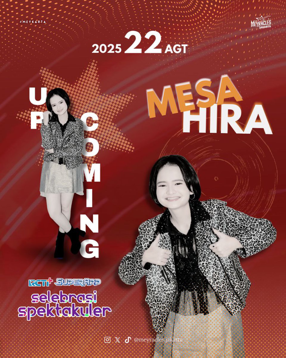 meyraclesjkt's tweet photo. #meykartaupdate 
🚨 UPCOMING EVENT 🚨

✨ Mesa siap meramaikan Selebrasi Spektakuler HUT RCTI ke-36!
📅 Jumat, 22 Agustus
🕢 19.30 WIB
Jangan sampai kelewatan ya! 🎉💙

#MesaHira #MerinduLagi #MeyraclesOfficial #Meykarta #RCTI36SelebrasiSpektakuler #UlangTahunBarengRCTI36 https://t.co/zJL6fMCQss