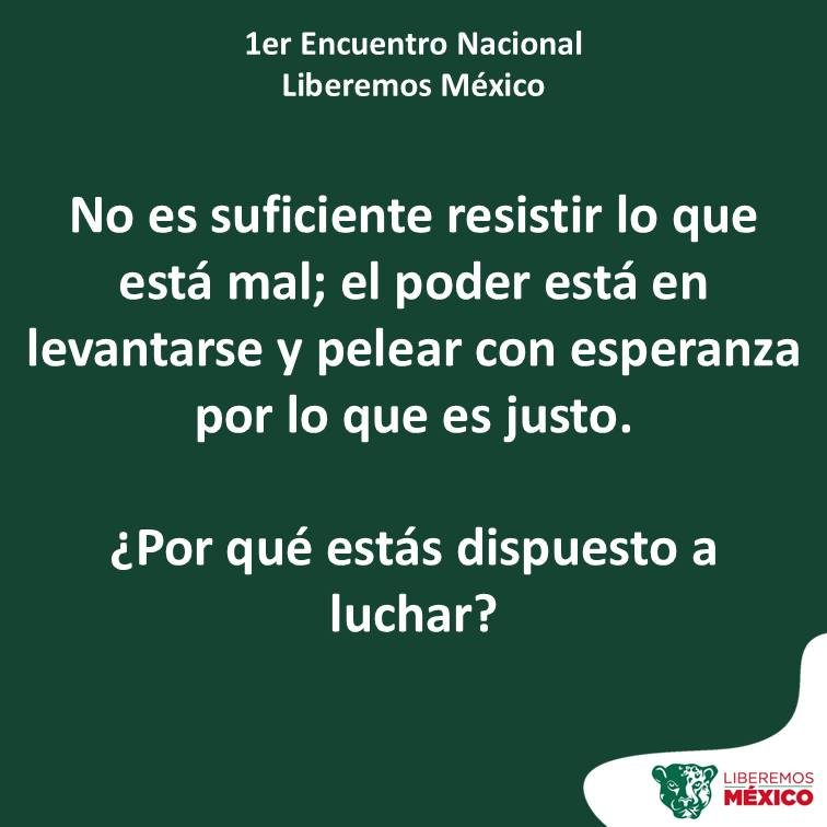 1er Encuentro Nacional de Liberemos México este 26 y 27 de septiembre en Querétaro 
Aprovecha el precio especial de inscripción durante AGOSTO
 Cupos limitados
 Regístrate aquí: liberemos.mx/primer-encuent…

¡Es hora de levantar la voz con estrategia! #LiberemosMéxico