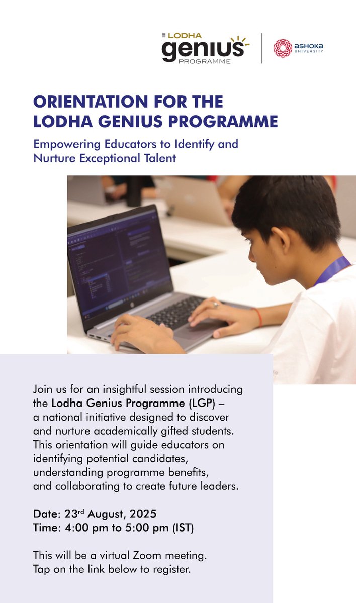 Attention educators and teachers! If you wish to know how you can empower and nurture India's brightest minds via a fully funded programme come to this webinar happening on 23rd August at 4 PM IST
zoom.us/webinar/regist… <a href="/kvijayraghavan/">K. VijayRaghavan</a> <a href="/srinjoyc1/">srinjoyc</a> <a href="/aswinsek/">Dr Aswin Sekhar FRAS</a>