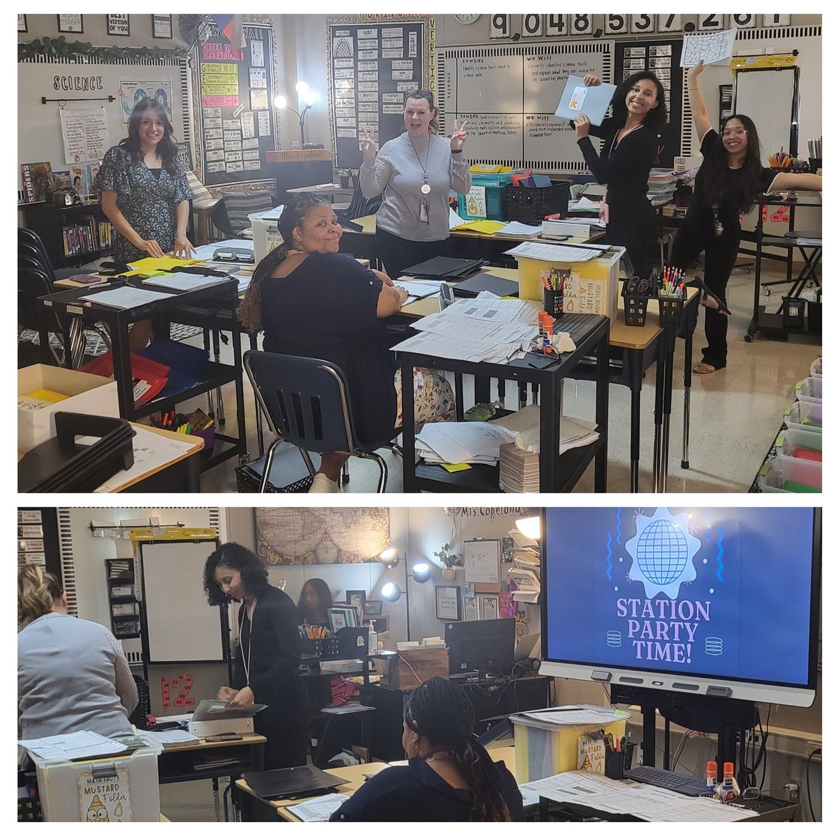 The Math Masters of MWE are definitely #LevelingUp!  Staying after school to support one another in preparing to roll out new math learning stations! They are the best in the biz!!!! 💛💜