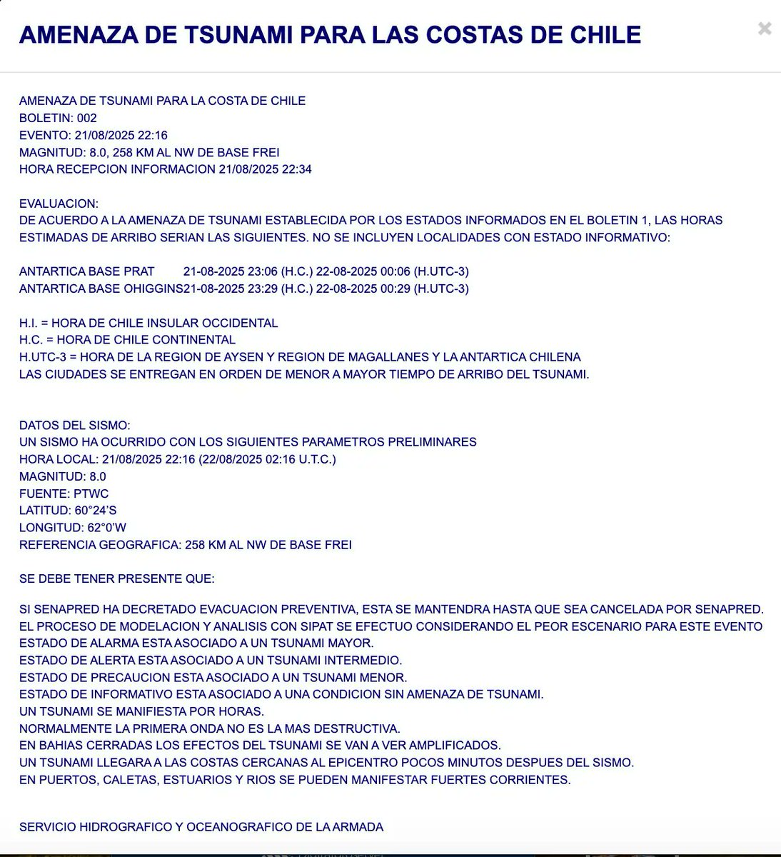 infogatecl's tweet photo. ⚠️🇨🇱🇦🇶#Terremoto en #MardeDrake, territorio de #Chile la #Magnitud 8,0 a 259 km al NO de Base Frei en la #Antartica Chilena
https://t.co/H0e7ABH9Xc https://t.co/v10bQZ0NS4