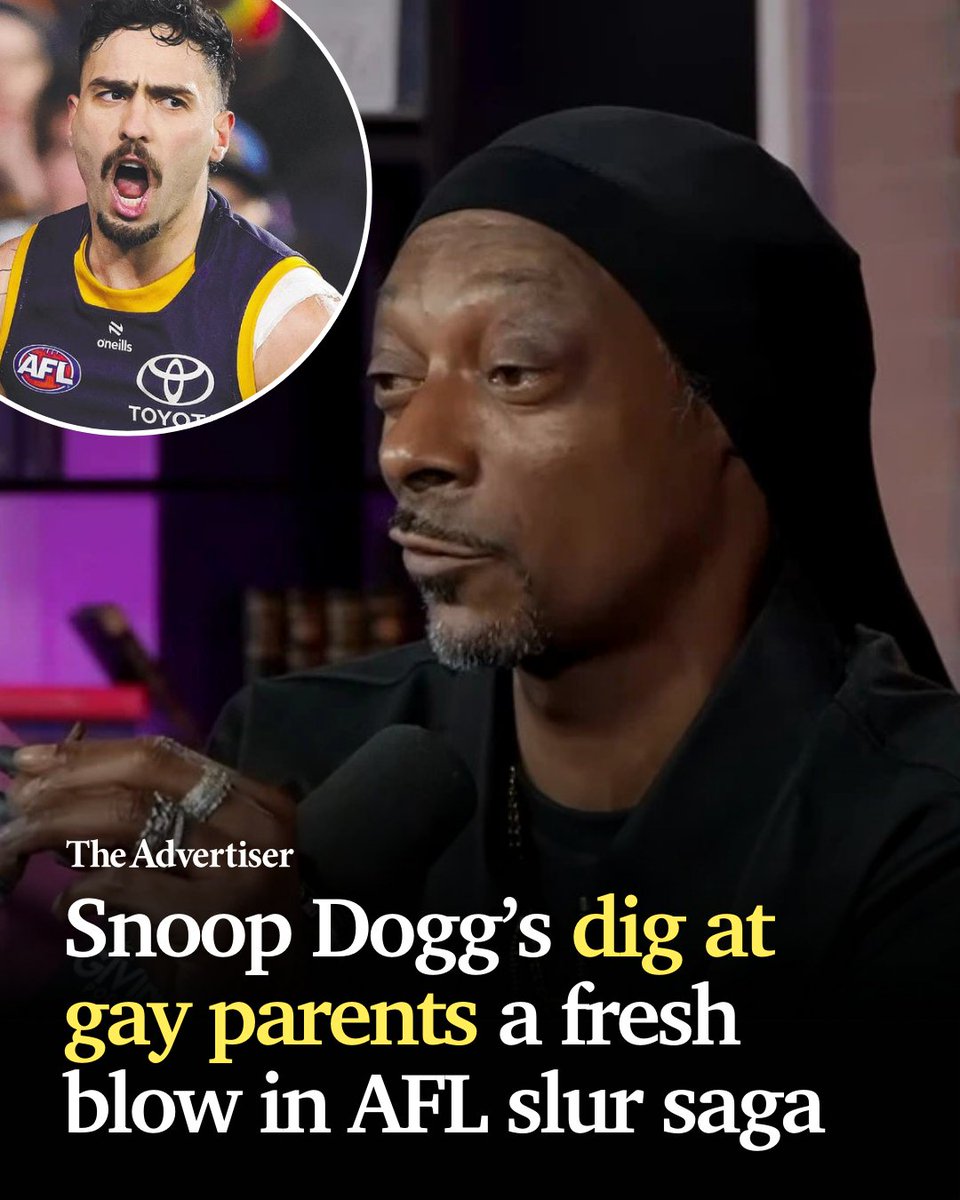 theTiser's tweet photo. AFL Grand Final headliner Snoop Dogg has unleashed an extraordinary attack on gay parents as Crows star Izak Rankine copped a four-week ban for using a homophobic slur. 
📌 SEE THE VIDEO: https://t.co/GZ7w3FYFY1 https://t.co/cpspD8RwSc