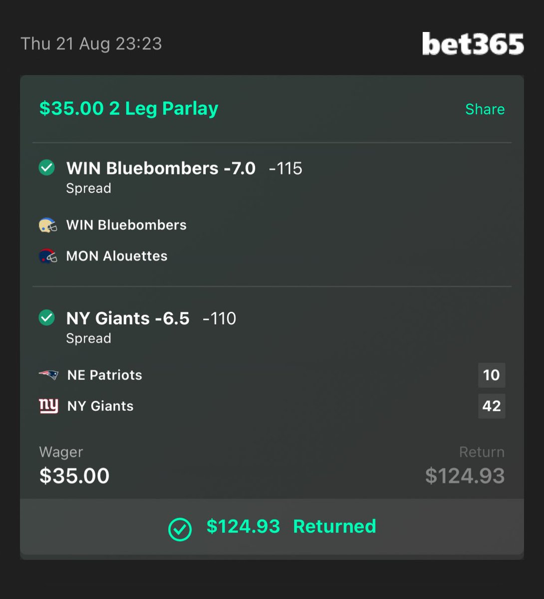 GreenSlipBets's tweet photo. NFL SEASON IS AROUND THE CORNER ! TAP IN 🤩 THATS NOW 4 STRAIGHT NFL PRESEASON WINS 🤑 & MTL WITHOUT A QB = MERDE
#GreenSlips #NFL #CFL https://t.co/mUpDJ6qaUu