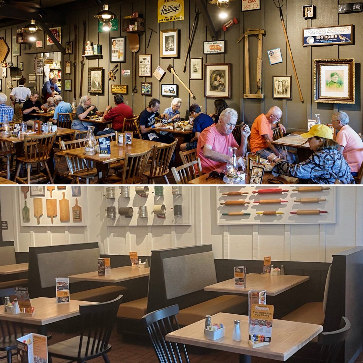 jtillhuman's tweet photo. I'm not mad about the new #CrackerBarrel logo. (I heard they removed the cracker and the barrel 😂) But I am mad that #SadBeige has claimed another victim in the interior. https://t.co/9VQRRjRjaE