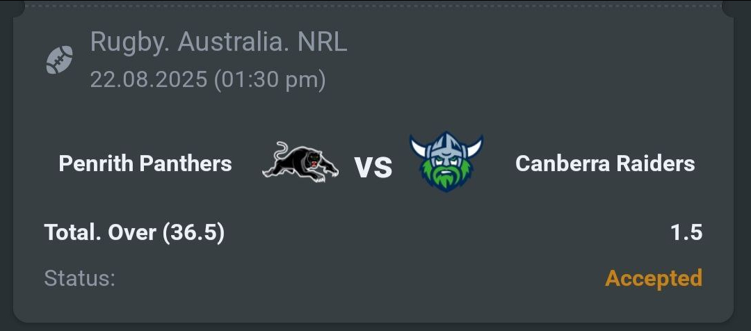 A3RBET's tweet photo. Australia NRL 🏉
Penrith Panthers vs Canberra Raiders
My Pick: Total Over 36.5 @ 1.5 odds
Expect a high scoring clash both teams pack offence firepower
#NRL #SportsBetting #RugbyLeague #HighScoring #PenrithPanthers #CanberraRaiders #BettingTips #ExpertPick https://t.co/B3JzBfZ9Jd