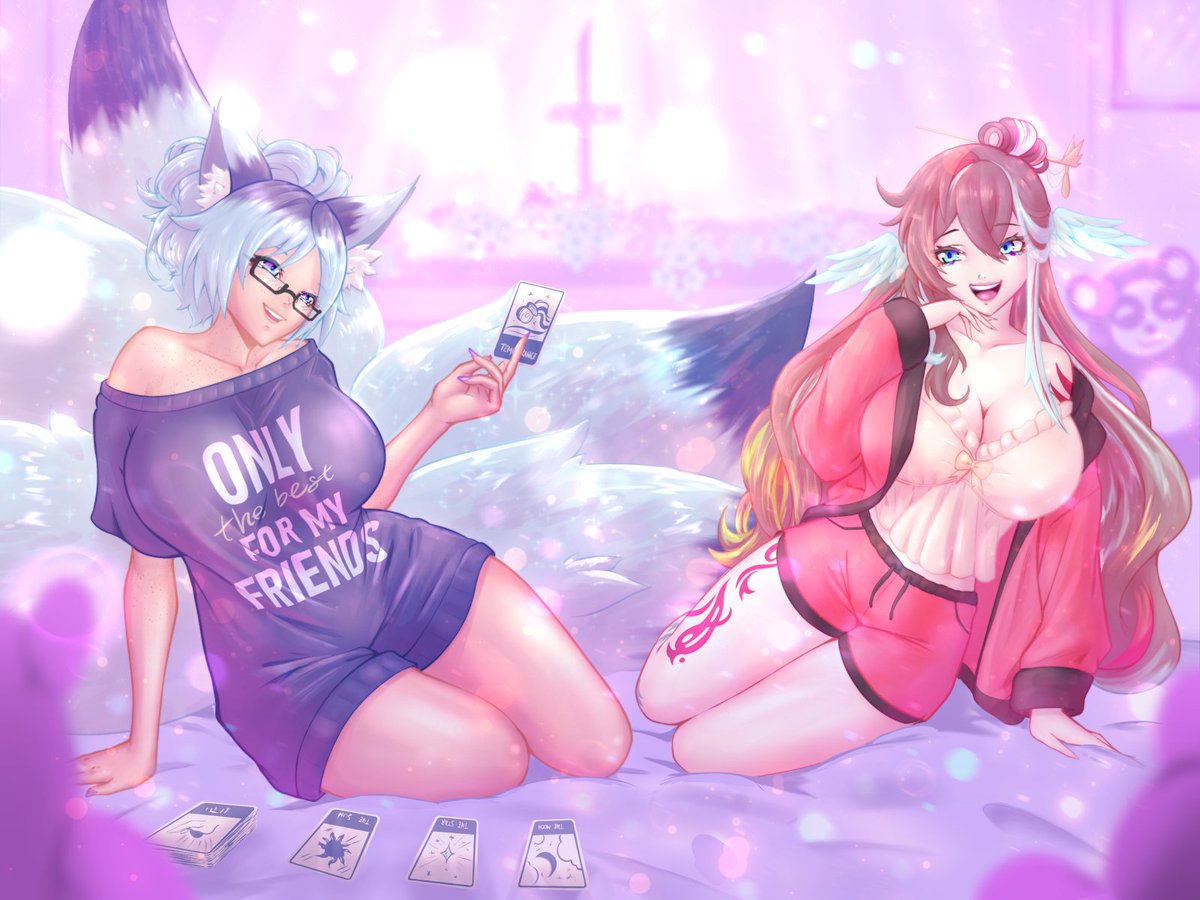 This months Raffle art brought to you by <a href="/CrisRDraws/">Cris_R_Draws ⚡COMMISSIONS OPEN⚡</a>

"Hanging out and meeting new friends is amazing! <a href="/Aqua_Soleil_San/">☀️Aquamarine Soleil ☀️Predebut Vtuber☀️ 💎</a> and I decided on a girls' night of tarot readings for our end of summer fun!"

ty Aqua for joining me in this art!