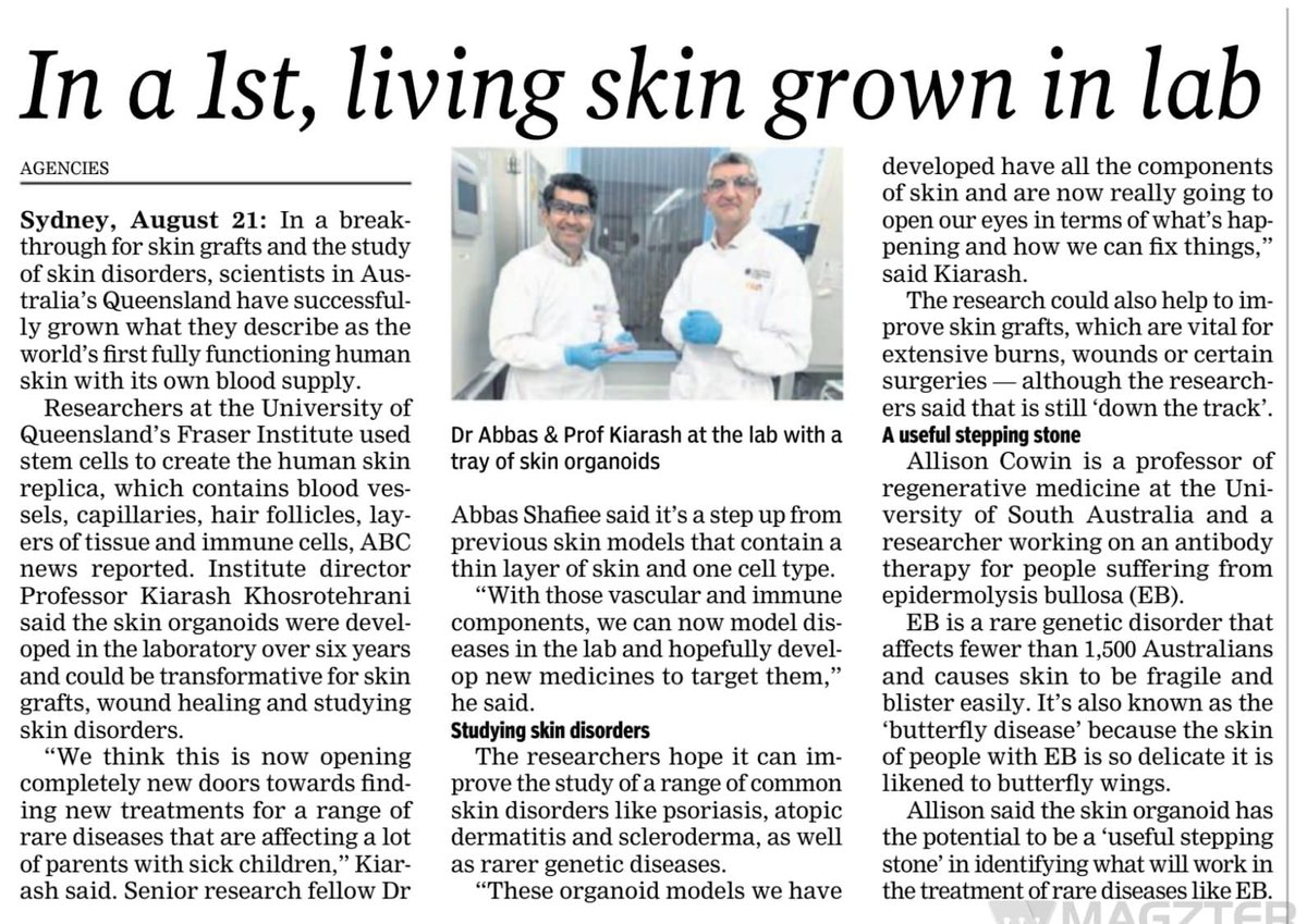 DHFWKA's tweet photo. A step closer to healing: fully functional lab-grown skin could transform treatment of skin disorders &amp; severe burns.

@KarnatakaVarthe https://t.co/9RdJZ44eUW