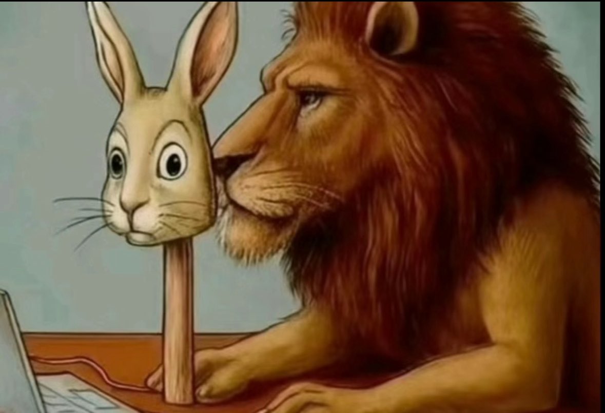 moolamakerrr's tweet image. Behind the screen, the lion and the rabbit are the same.
