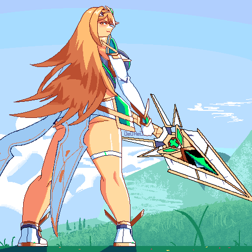 DeDHeD_art's tweet photo. Made a pixel art Mythra! -Xenoblade 2 https://t.co/6UCk10F0nO