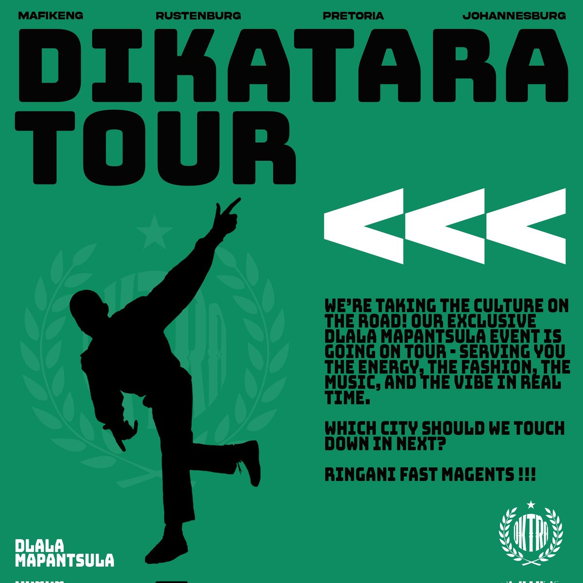 Great news we decided to bring  #DlalaMapantsulaTour to the city near you.
So far we have Maf,Rusty,PTA and j.sec📍follow <a href="/73oxdktara/">dikatara.sa</a> for more updates 🙃