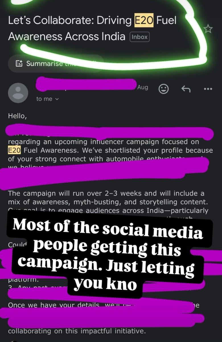 So now government is paying influencers to make public brainwash e-10 cars are e-20 fuel compliant? will <a href="/nitin_gadkari/">Nitin Gadkari</a> or <a href="/narendramodi/">Narendra Modi</a> pay if car has problems because of this? This is clearly a dictatorship going on in india and it needs to change .