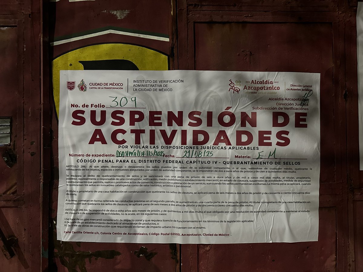 ValderVv's tweet photo. @inveacdmx @UCS_GCDMX @Azcapo_Denuncia @supercivicosmx @AzcapotzalcoMx está clausurado este establecimiento y siguen teniendo actividades a pesar de los sellos, hay violación de sellos para la empresa Tecnoval en Cruz Galvez 96, Nueva Santa María https://t.co/ZiXCh2DsVS