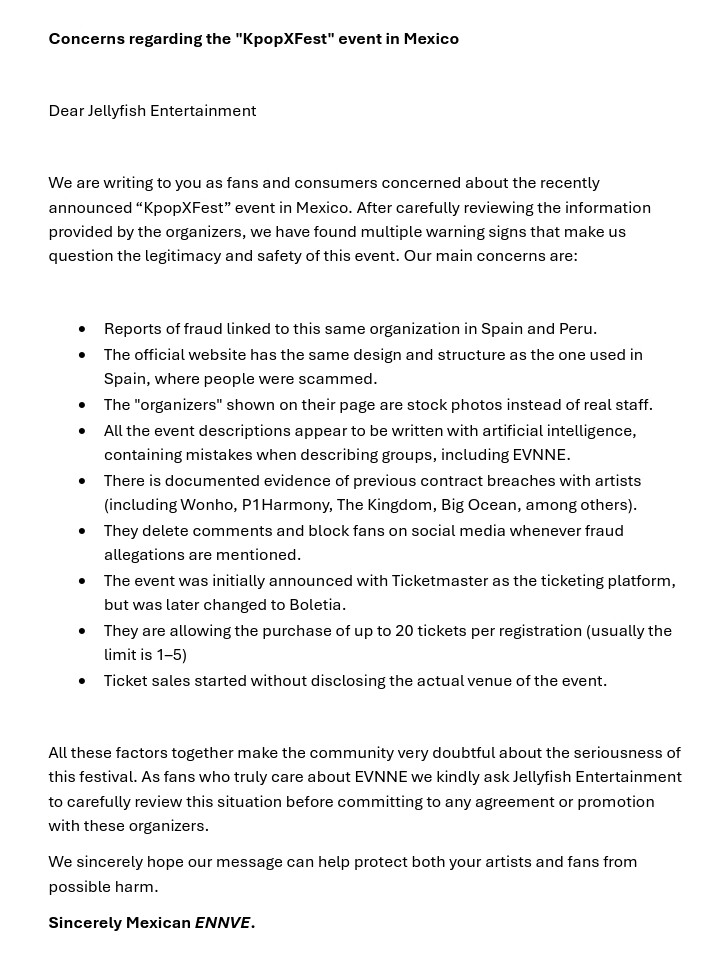bunnyluvie's tweet photo. After carefully reviewing the information provided by the organizers of KpopXFest, we have found multiple warning signs that make us question the legitimacy and safety of this event. 

@jellyfish_ent @EVNNE_official https://t.co/fzaiRnoAw3