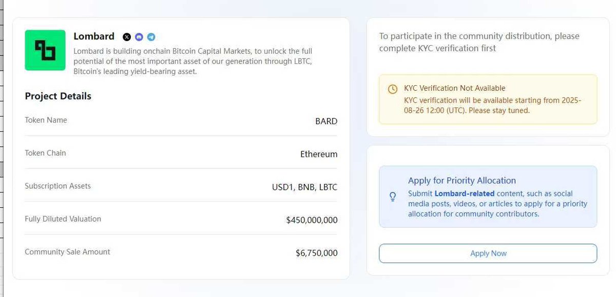 Massive participation in #buidlpad new Lombard #KYC. Last time for the Sahara new launch, the winning rate of my accounts here was about 40%. This time, buidlpad KYC will open at 8 PM Beijing time on August 26. Brothers in need can add my WeChat Vicazke in advance.
Project name: