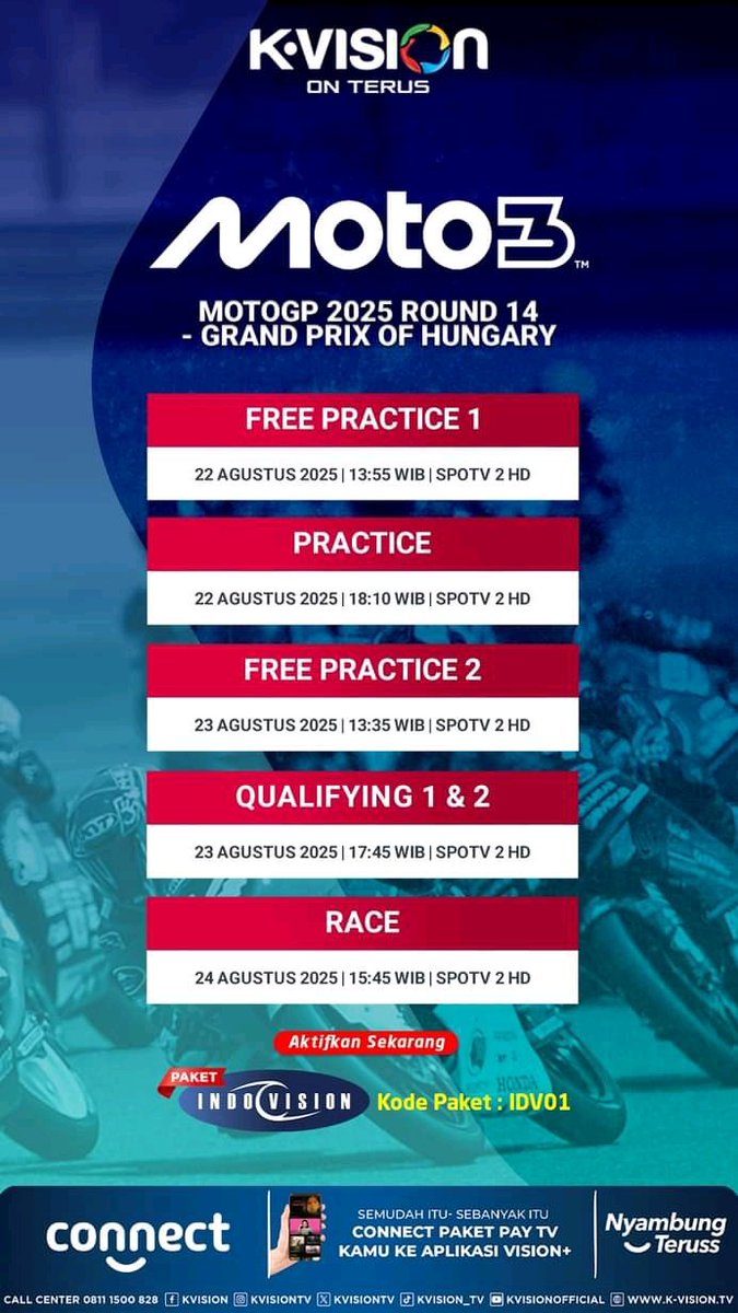 GSkymedia's tweet image. 🏁 GRAND PRIX OF HUNGARY – Round 14 🏁
Siapakah yang bakal lebih medominasi? ⚡🏆
Saksikan keseruannya
✅ Info wa.me/62818820753
#KVisionOnTerus #KVision #HungaryGP #MotoGP #Parabolasalatiga #TVBerlangganan #ParabolaSalatiga #SPOTVIndonesia #moto2GP #Moto3GP