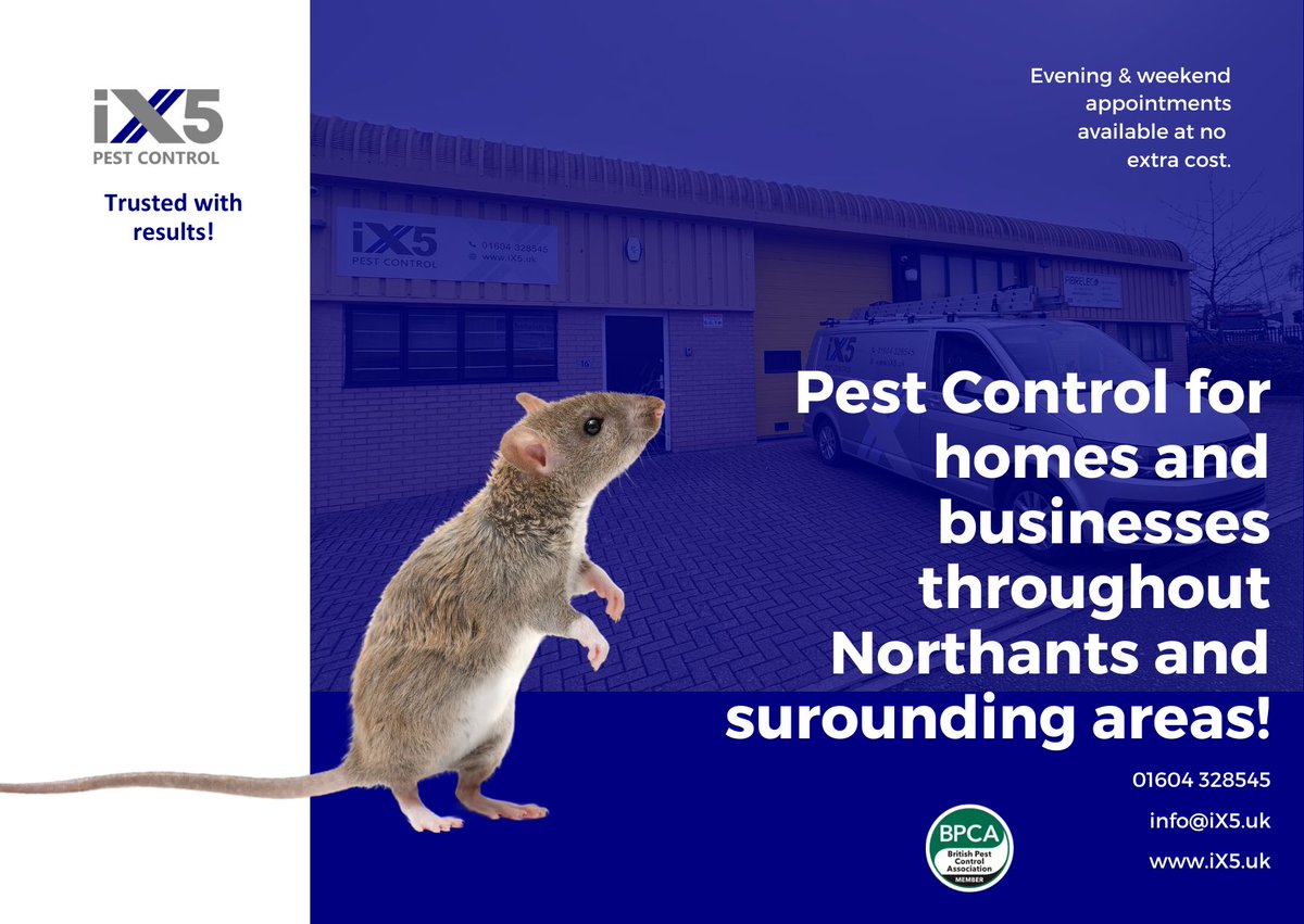 🐝🛡️ Comprehensive Pest Control for Northamptonshire Businesses 🛡️🐝
Ensure compliance with hygiene regulations and keep your business pest-free with iX5 Pest Control. Our bespoke contracts offer 7 day a week protection and peace of mind. ix5.uk/pest-control-s…