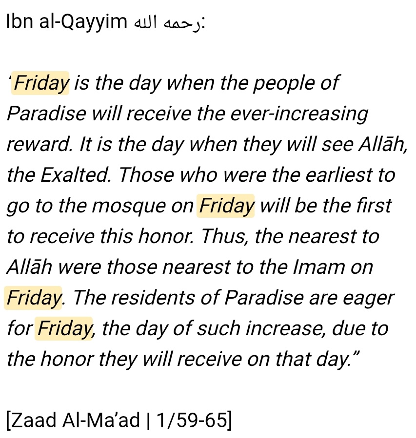 Jummah Reminder

Treat this day as special,avoid idle talk and focus on Sunnah.

Wear your best clothes, apply a pleasant scent, keep your tongue busy with Salawat, give any Sadaqah, &amp; be the first to arrive at the masjid.

Don’t miss the golden time for dua between Asr &amp; Maghrib