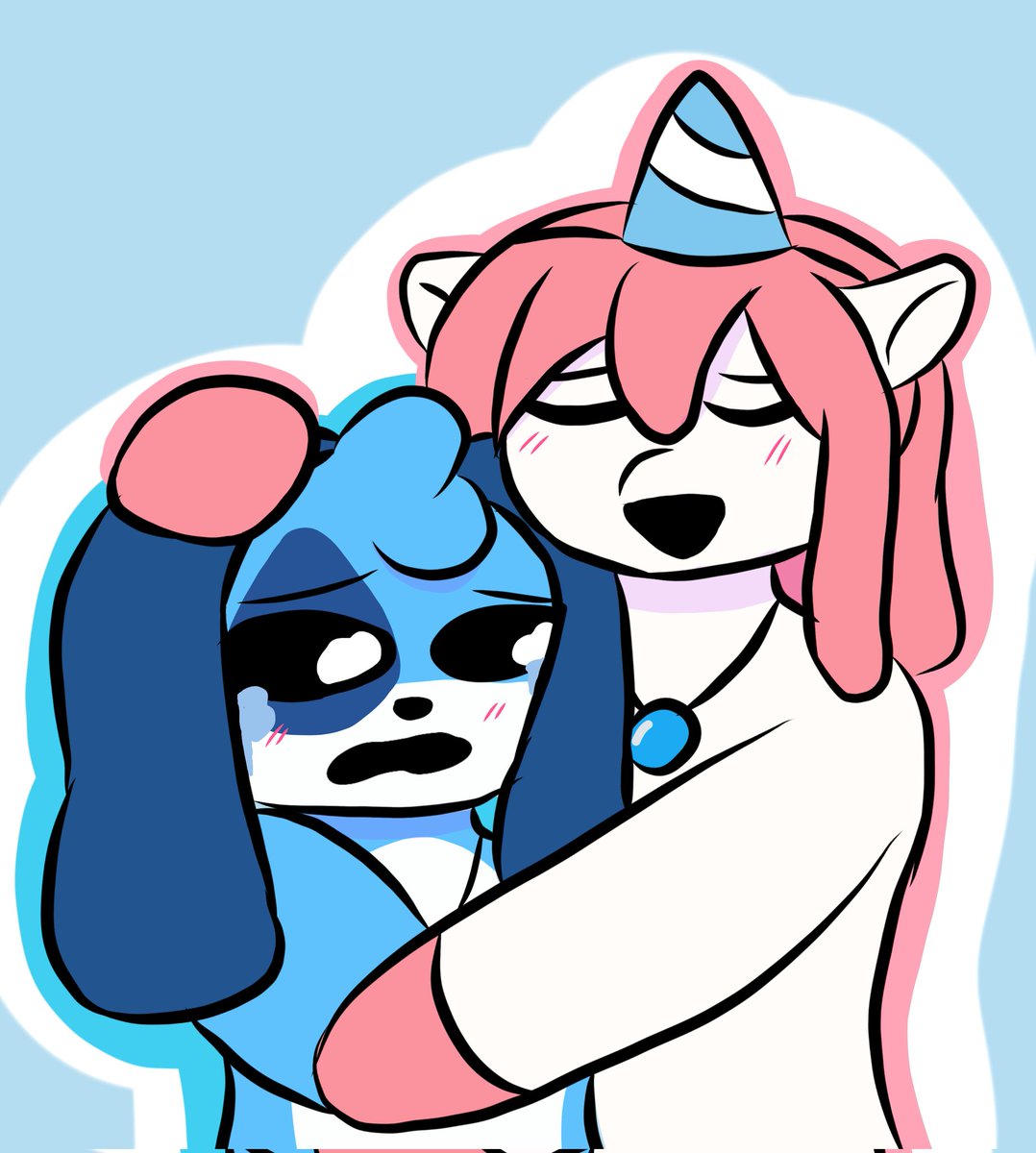 Dogday🧡 x Simón ❤️ 
Dogpressed💙 x Uniquecorn🩷

Ahora solo falta el de Shark Bait y Allister, ese sera un mini comic, entonces tardará un poco