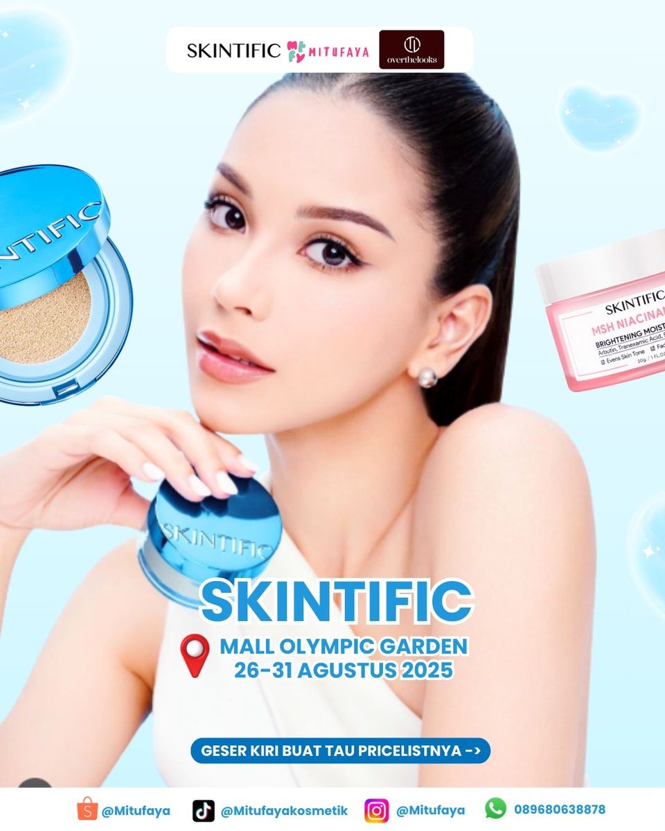mitufaya's tweet photo. ‼️PRICELIST SKINTIFIC OVERTHELOOKS MALANG📢‼️
Buat kamu yang udah kepo pricelist @SKINTIFIC , Mica spill nih Promo dan Harganya. Cek postingan ini untuk pricelistnya💗😘

📍MOG ( Mall Olympic Garden Malang)
📅26 - 31 AGUSTUS 2025
⏰10.00 - 22.00 WIB https://t.co/XEwf9yaopG
