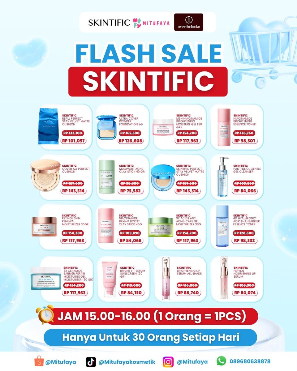 mitufaya's tweet photo. ‼️PRICELIST SKINTIFIC OVERTHELOOKS MALANG📢‼️
Buat kamu yang udah kepo pricelist @SKINTIFIC , Mica spill nih Promo dan Harganya. Cek postingan ini untuk pricelistnya💗😘

📍MOG ( Mall Olympic Garden Malang)
📅26 - 31 AGUSTUS 2025
⏰10.00 - 22.00 WIB https://t.co/XEwf9yaopG