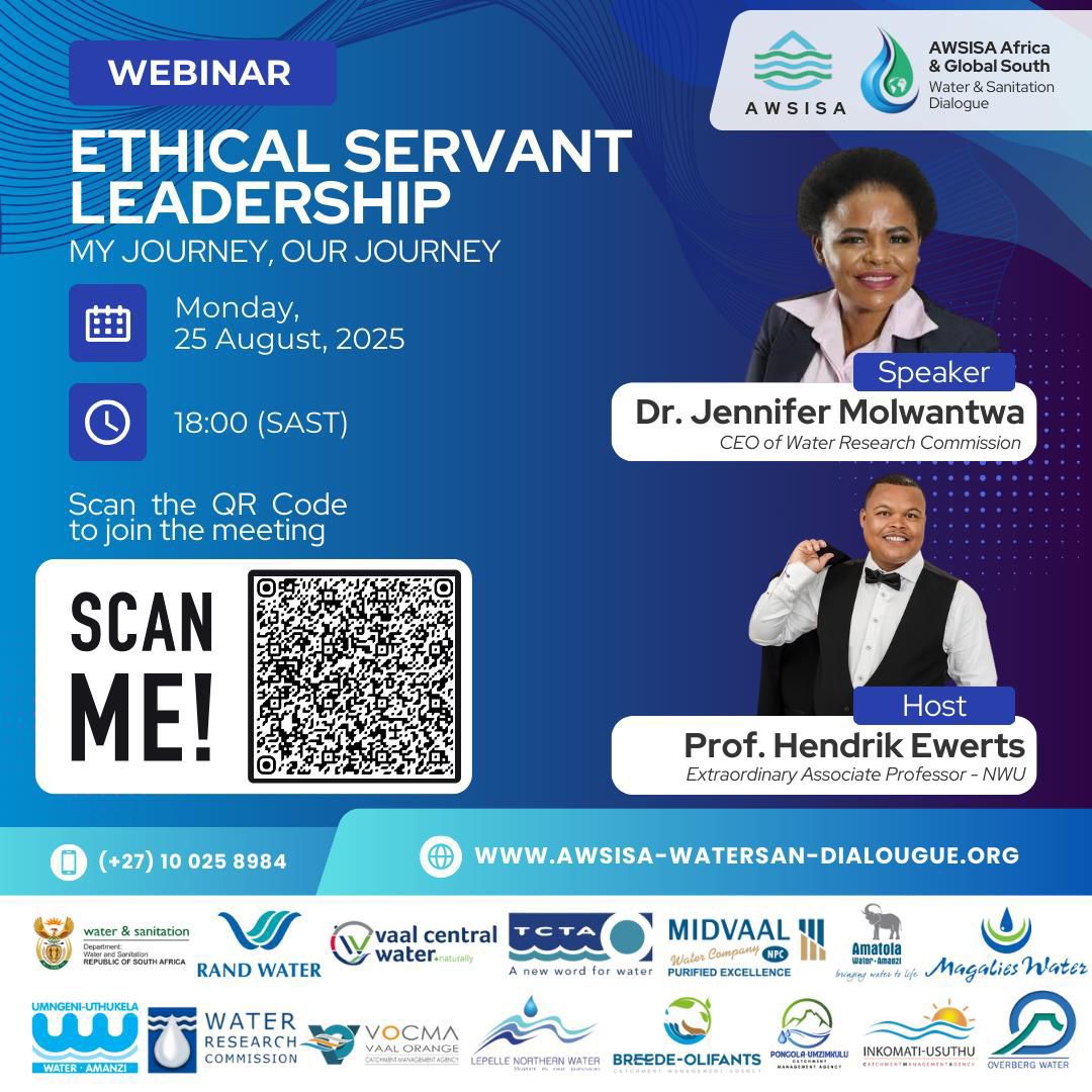 Infrastructure News (@infrastructure4) on Twitter photo 💧 Join the <a href="/Afriwatersan/">AWSISA-Afriwatersan25</a> #Webinar: Ethical Servant Leadership – My Journey, Our Journey
📅 Mon, 25 Aug 2025 | ⏰ 18:00 SAST
🎤 Dr. Molwantwa, CEO <a href="/WaterResearchSA/">WRC</a>
🎙️ Host: Prof. Hendrik Ewerts (<a href="/theNWU/">NWU - North-West University</a>)
🌍 Explore leadership with integrity & purpose.
🔗 t.ly/wxq6e 💧 Join the <a href="/Afriwatersan/">AWSISA-Afriwatersan25</a> #Webinar: Ethical Servant Leadership – My Journey, Our Journey
📅 Mon, 25 Aug 2025 | ⏰ 18:00 SAST
🎤 Dr. Molwantwa, CEO <a href="/WaterResearchSA/">WRC</a>
🎙️ Host: Prof. Hendrik Ewerts (<a href="/theNWU/">NWU - North-West University</a>)
🌍 Explore leadership with integrity & purpose.
🔗 t.ly/wxq6e