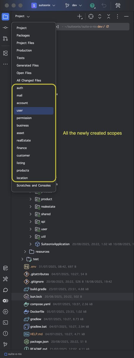 michaelabelola's tweet photo. let me share a quick tip to help you manage your modules better, especially for large modulith projects.
Intellij Idea project scopes. 
#java #springboot #ddd #modulith https://t.co/I5XV1z7Pzn