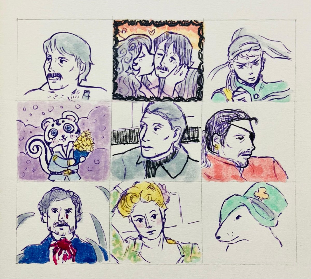 I wanted to test a new pen I got, so I drew these in my sketchbook!
Sorry they look so sloppy, but I guess that was the point  😂
I wanted to draw Rochefort in the medieval style, but I held back so it would match the style of the other drawings too.