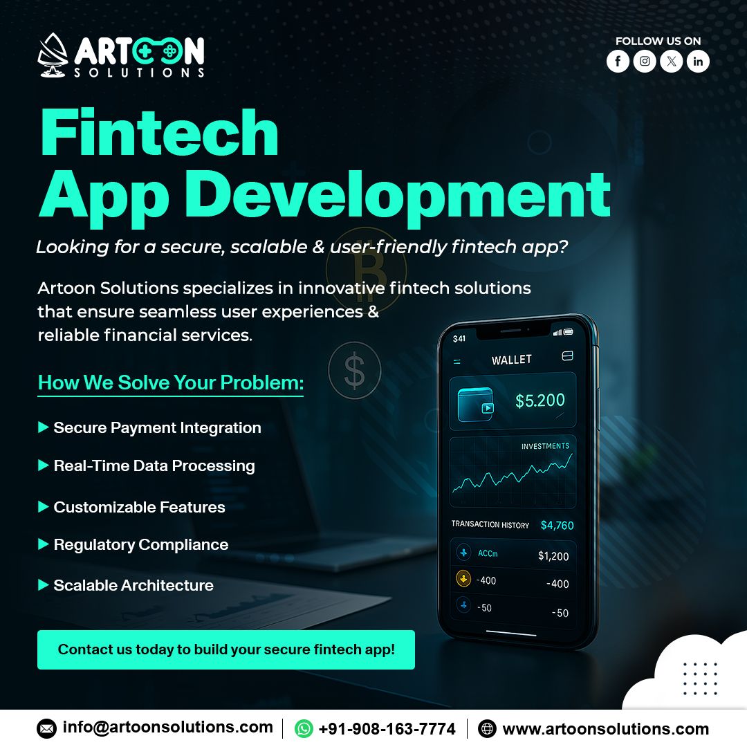 artoonsolutions's tweet image. 💰 Revolutionize your fintech experience with Artoon Solutions! 🚀
We build secure, scalable & user-friendly fintech apps with real-time processing, seamless payments & full compliance.
🌐 artoonsolutions.com
#FintechAppDevelopment #FintechInnovation #ArtoonSolutions