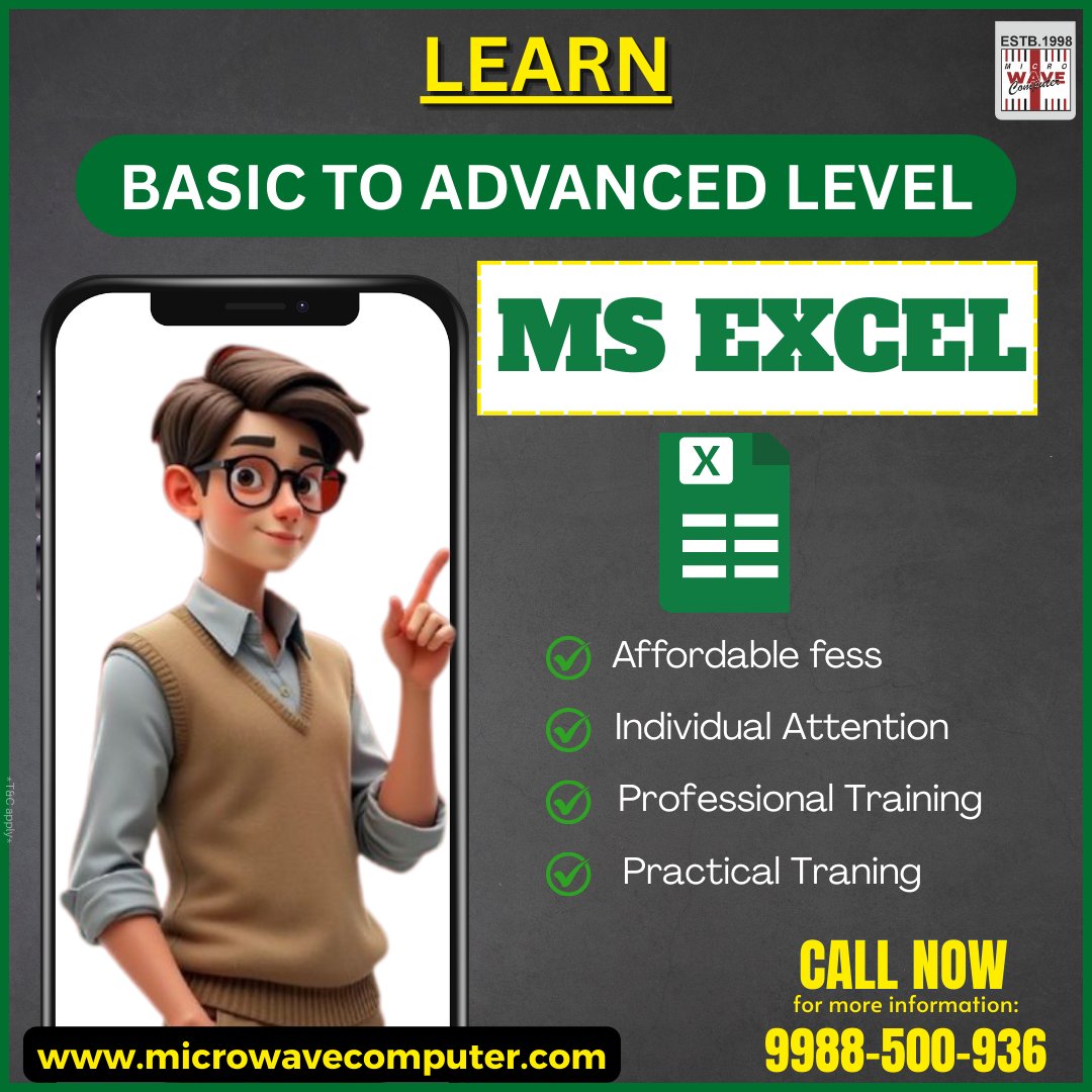 mwc_98's tweet image. 📘From beginner basics to advanced techniques, Excel made easy!
📊Learn data analysis, reporting, VBA & automation step by step.
📲Call for more information- 99885- 00936
📌SCF-22, GTB Market, Khanna
#ExcelCourse #BasicToAdvanced #excelskills #microwavecomputer #khanna