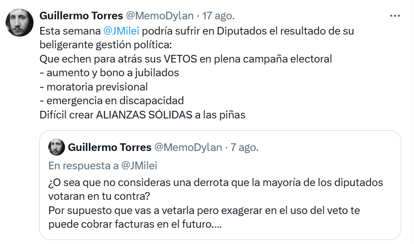 MemoDylan's tweet image. Desde fuera de Argentina se vio que un congreso atrincherado derrotaría a @JMilei
En las próximas elecciones LLA ganará más escaños, pero no los suficientes para frenar los embates de los que quiere derrotar a piñazos.
Así no, la eficacia estadista tiene otros medios.
Eso creo