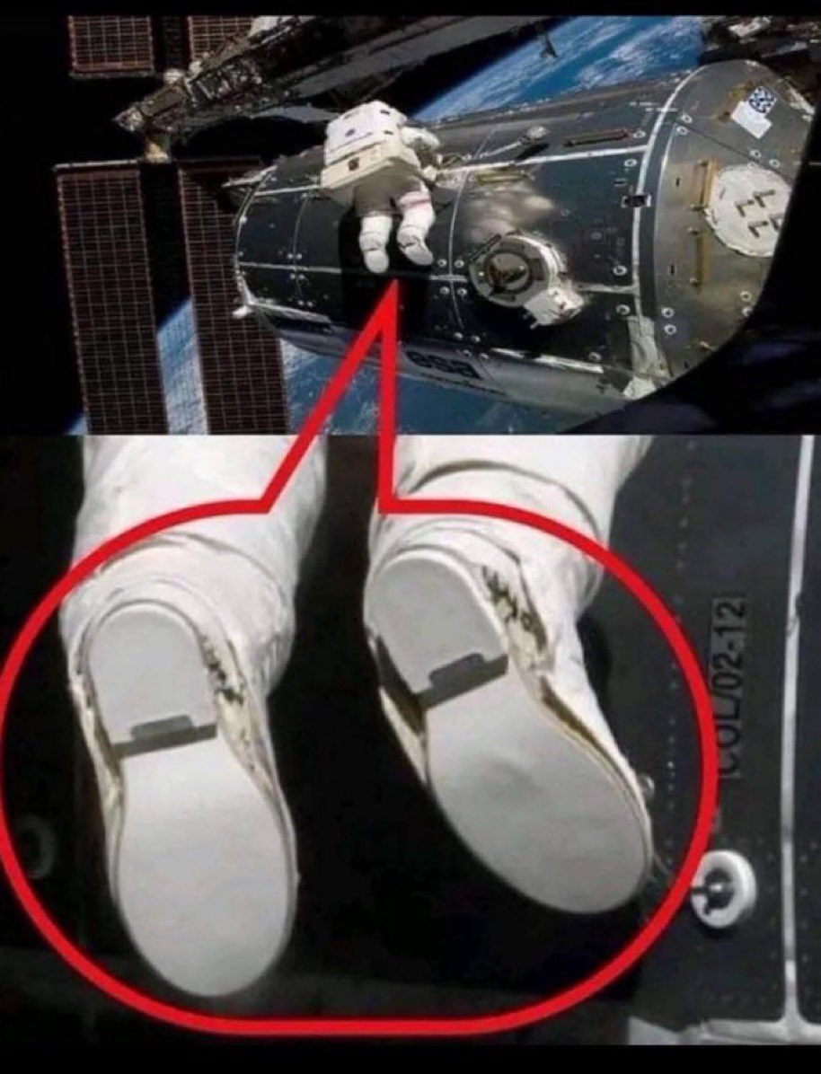 MattWallace888's tweet image. THIS PHOTO OF A NASA ASTRONAUT’S SHOES IS GOING VIRAL AS MORE PEOPLE START TO NOTICE ⚠️