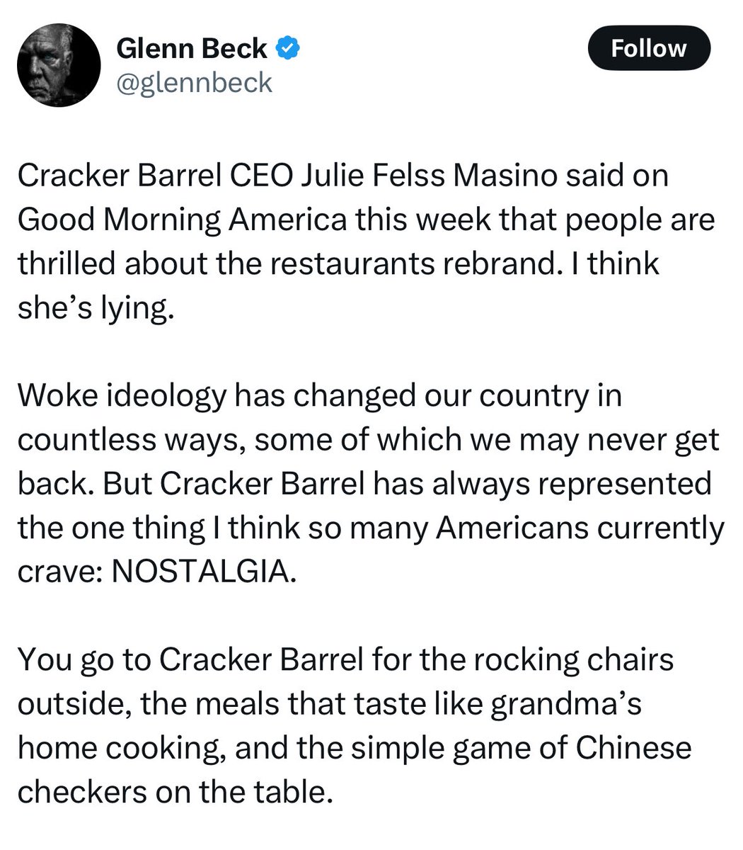 If so many Americans actually craved the nostalgia Cracker Barrel was offering, it wouldn't have seen customer traffic fall precipitously between 2021 and 2024, or seen its stock price drop 75% over that period.