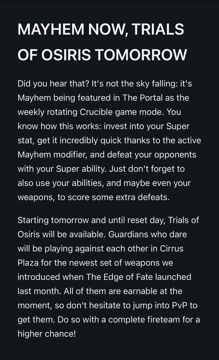 There's no going back after this I've lost my hopes of pvp going back ro being what it was but this is a low pvp gonna get the gambit treatment nd leave it fade into the sunset take me back to glory days of Destiny 1 where things were simple