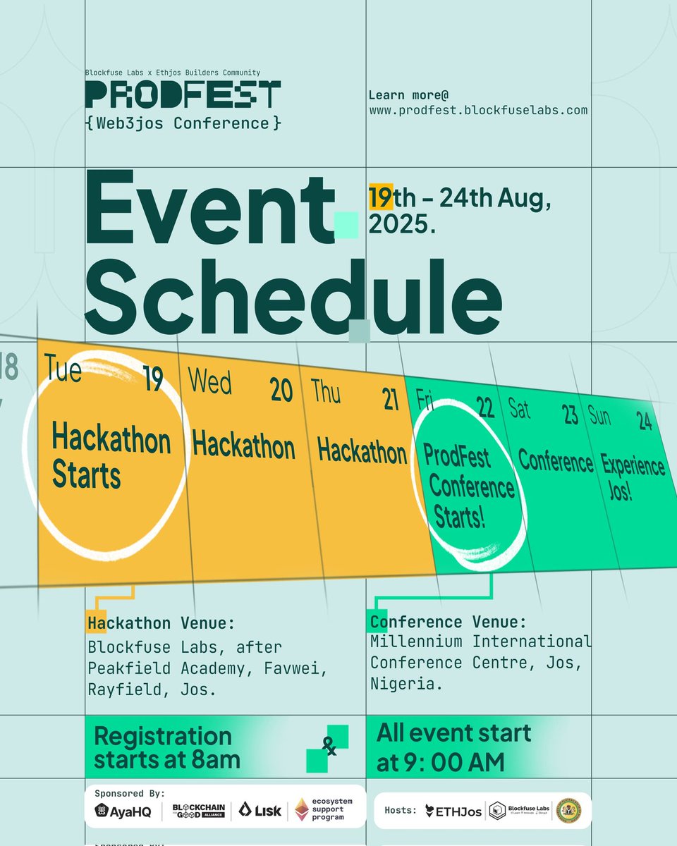 DinfaDashe's tweet image. 🚀 I’ll be buying lunch for 10 people randomly today at @prodfest 🍲✨
Just link up! This is happening live in our own Jos 🏞️💚

#Web3Jos #ProdFest2025 #JosToTheWorld